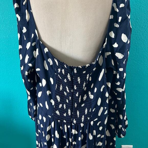 Reformation Sigmund Dress Blue & White Squared Neck Slit Long Sleeve Midi Sze 22 - Picture 7 of 9